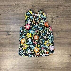 J Crew black and colorful floral tank top womens 6 cotton summer bright garden
